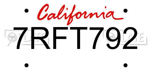 7RFT792 California License Plate