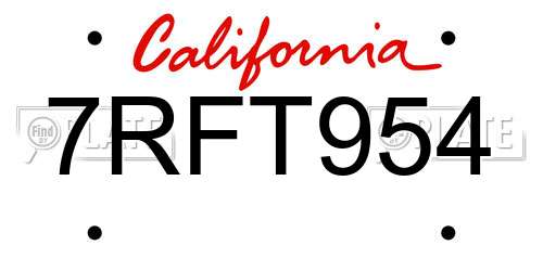 7RFT954 California License Plate