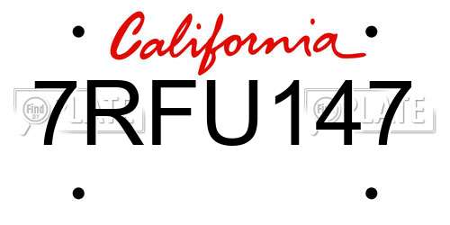 7RFU147 California License Plate