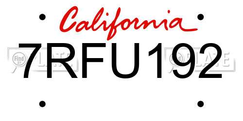 7RFU192 California License Plate