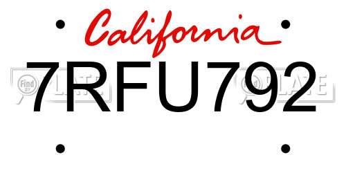 7RFU792 California License Plate