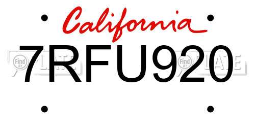 7RFU920 California License Plate