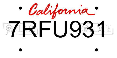 7RFU931 California License Plate