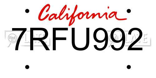 7RFU992 California License Plate