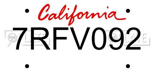 7RFV092 California License Plate