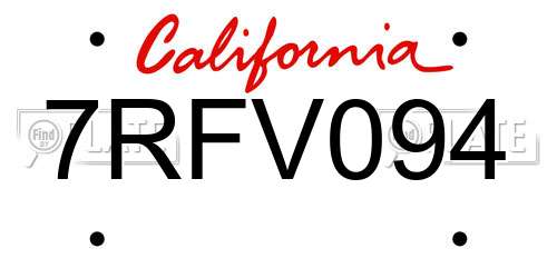 7RFV094 California License Plate