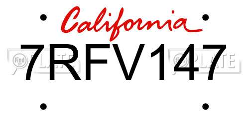 7RFV147 California License Plate