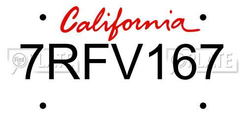 7RFV167 California License Plate
