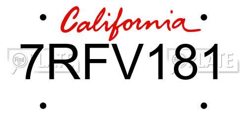 7RFV181 California License Plate
