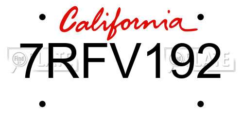 7RFV192 California License Plate