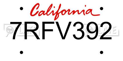 7RFV392 California License Plate