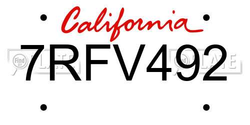 7RFV492 California License Plate