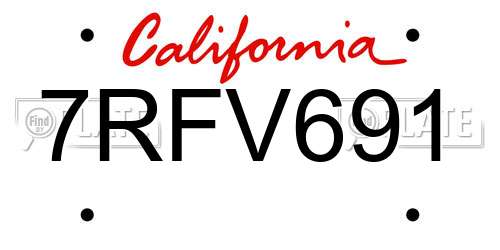 7RFV691 California License Plate
