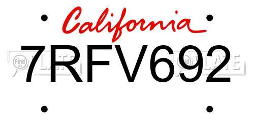 7RFV692 California License Plate