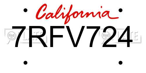 7RFV724 California License Plate