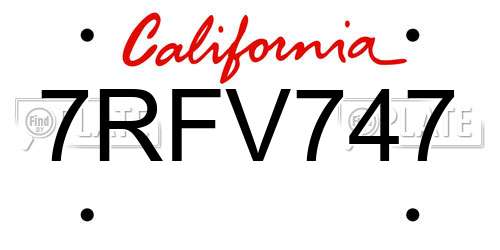 7RFV747 California License Plate