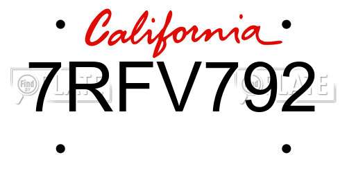 7RFV792 California License Plate