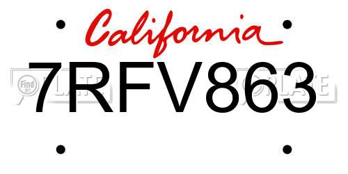 7RFV863 California License Plate