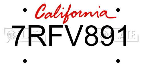 7RFV891 California License Plate