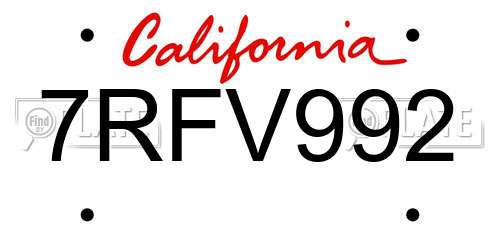 7RFV992 California License Plate