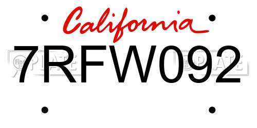 7RFW092 California License Plate