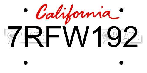7RFW192 California License Plate