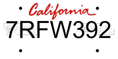 7RFW392 California License Plate