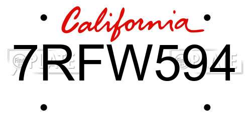 7RFW594 California License Plate