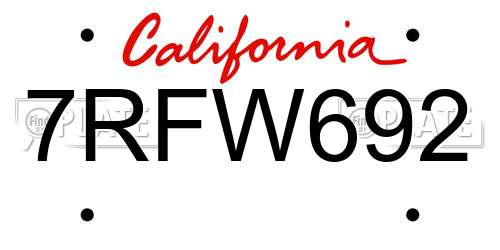 7RFW692 California License Plate