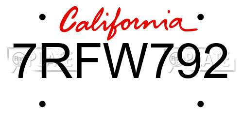 7RFW792 California License Plate
