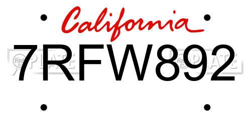 7RFW892 California License Plate
