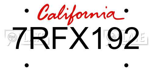 7RFX192 California License Plate