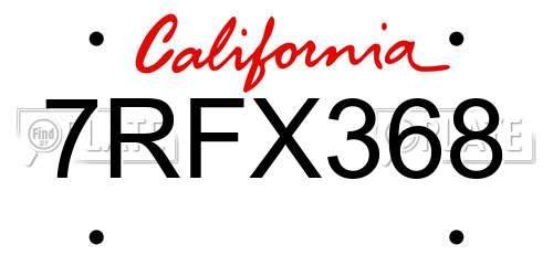 7RFX368 California License Plate