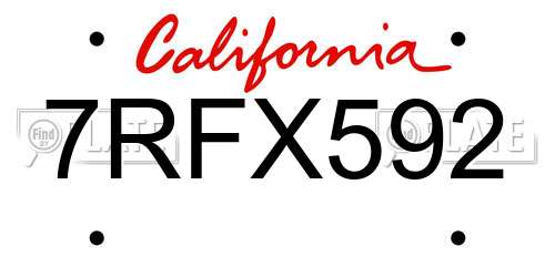 7RFX592 California License Plate