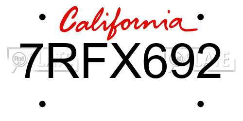 7RFX692 California License Plate