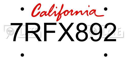 7RFX892 California License Plate