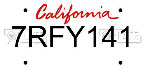 7RFY141 California License Plate