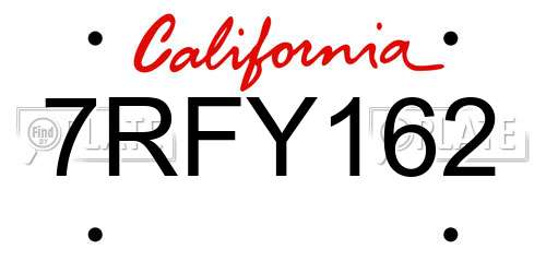 7RFY162 California License Plate