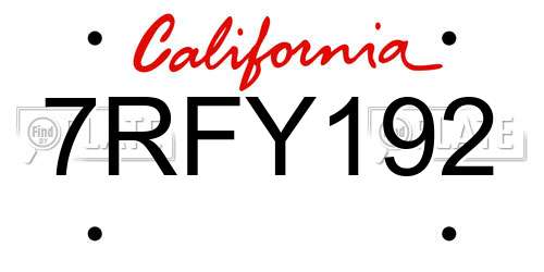 7RFY192 California License Plate