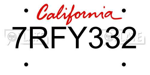 7RFY332 California License Plate