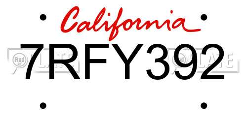 7RFY392 California License Plate