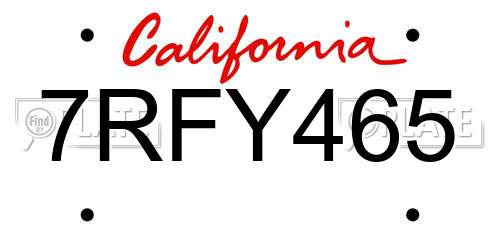 7RFY465 California License Plate