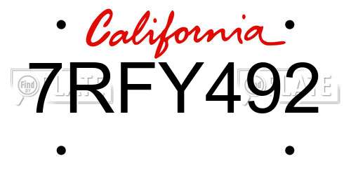 7RFY492 California License Plate
