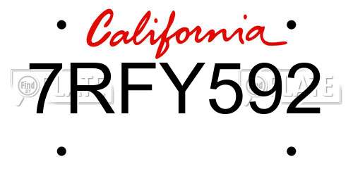 7RFY592 California License Plate
