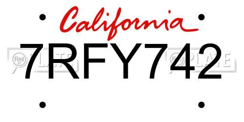 7RFY742 California License Plate