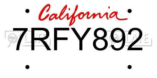 7RFY892 California License Plate