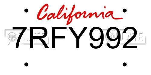 7RFY992 California License Plate
