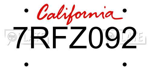 7RFZ092 California License Plate