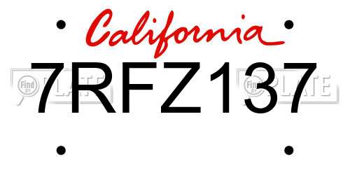 7RFZ137 California License Plate