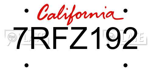 7RFZ192 California License Plate